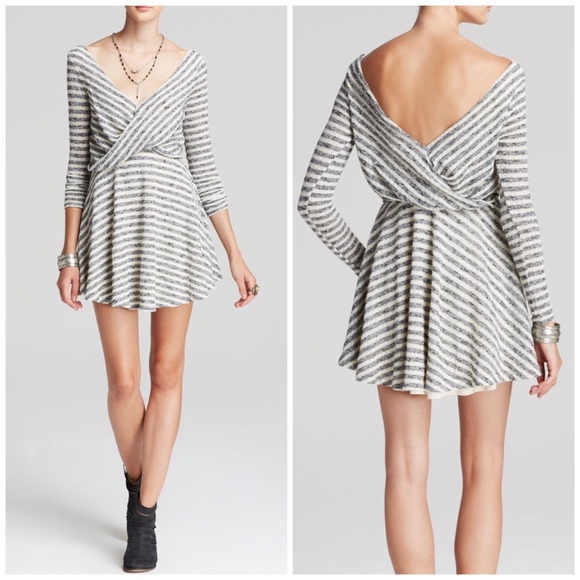 Free People Dresses & Skirts - Free People Striped Knit Crossover Mini Dress